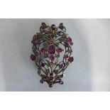 A 19th century diamond and ruby silver and gold foliate brooch, 6x4cm, approx 22 grams, generally