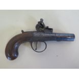 A small pocket flintlock pistol, signed FORTH, 15cm long, hammer pulls back but but will not cock,