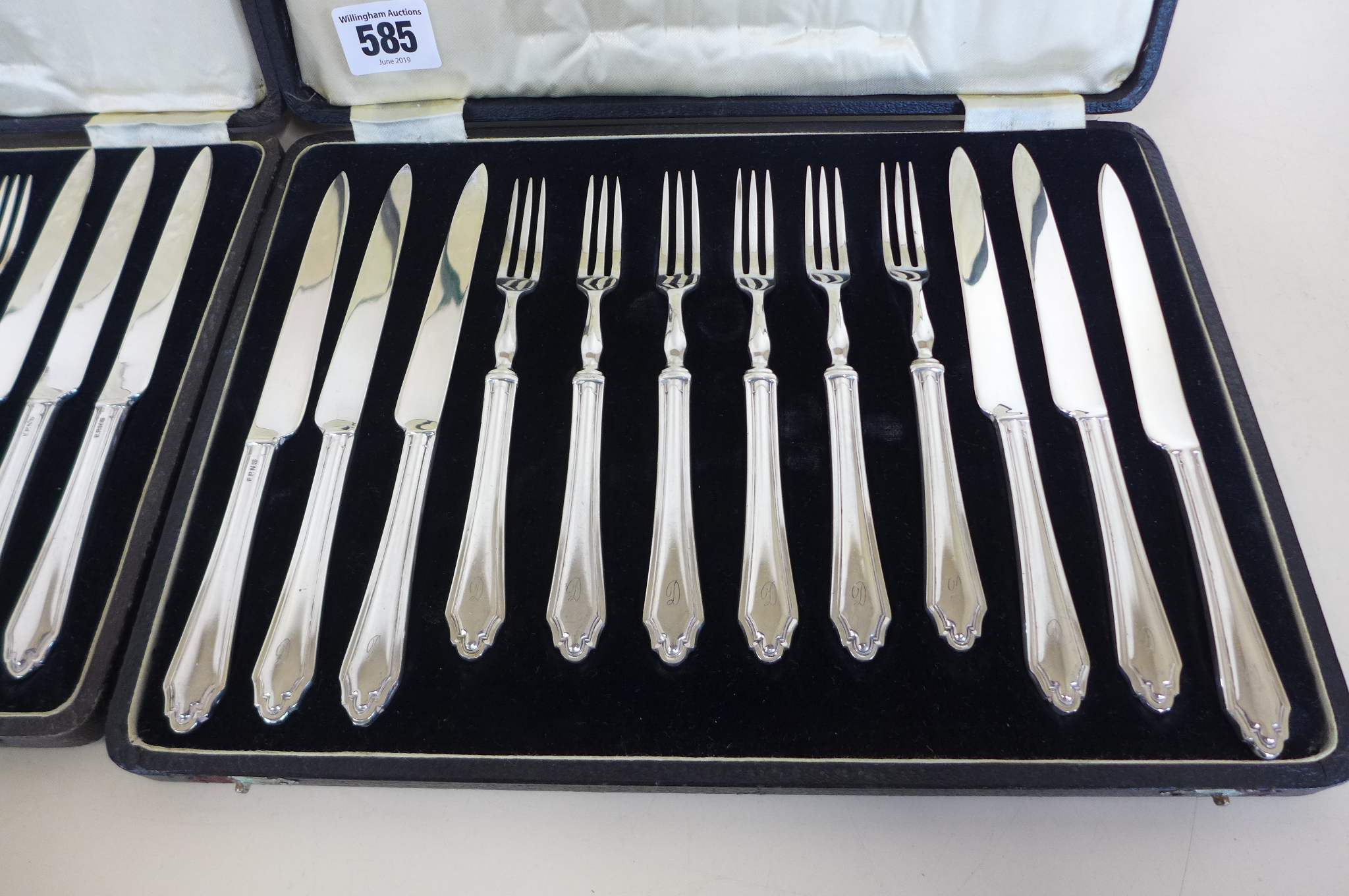 Twelve pairs of plated fruit knives and forks, with reeded decoration and stepped terminals, - Image 2 of 3