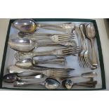 A collection of Georgian and later silver flatware in different patterns, approx 44 troy oz