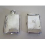 A Victorian cigarette case and silver hip flask, approx 4.9 troy oz, both with small dents and usage
