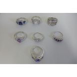 seven various silver stone set dress rings, approx 1.2 troy oz, some usage marks
