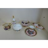 Six pieces of Imari pattern ware and other to include Royal Crown Derby, all generally good, some