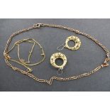 Two 9ct gold chains, approx 8.5 grams, and a pair of gilt metal earrings