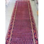 A hand knotted woollen Araak, Botteh design runner - aprox 387cm x 67cm - in good condition