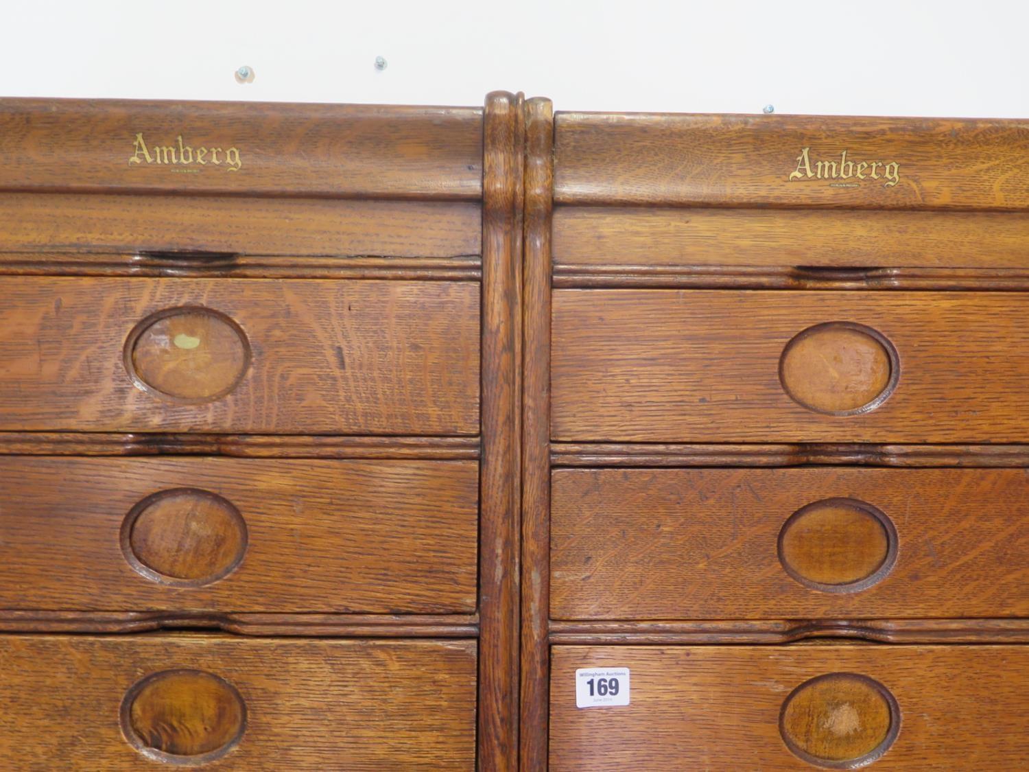 A pair of good oak filing drawers by Amberg circa 1929 each with 15 drawers with internal paper - Image 2 of 4