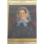 A 19th century oil on canvas of a lady - unsigned - in a gilt frame, 76cm x 65cm