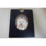 A miniature painting of a dog, frame size 15x12cm