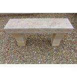 A limestone garden bench with carved diamond detail to front, 47cm tall, 91cm x 24cm