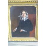 A 19th century oil on canvas portrait of a lady in a heavy gilt frame, 117cm x 98cm - unsigned
