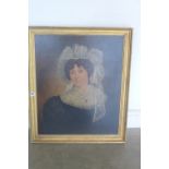A 19th century oil on canvas portrait of a lady - unsigned, in a gilt frame 74cm x 64cm