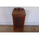 A walnut pot cupboard with carved door panel, approx 37.5cm W , 81cm H, 32cm D