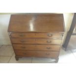 A Georgian mahogany bureau, approx 109cm W x 111cm H x 54.5cm D overall, good colour, structurally