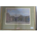 Francis Dodd watercolour dated 1902, trams in London in a gilt frame, 41cm x 51cm