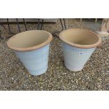 A pair of glazed garden pots, 40cm high