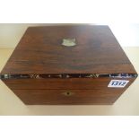 A 19th century rosewood sewing box, with contents - 23cm wide