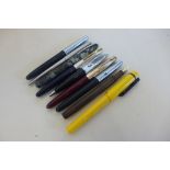 Six fountain pens all with gold nibs, to include a Parker 51 and a Wyvern 707