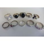 Ten assorted silver rings, approx 1.6 troy oz