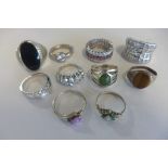 Ten assorted silver rings, approx 2 troy oz