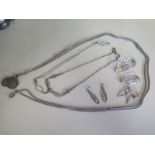 A long white metal watch chain and assorted silver Rennie Macintosh collection jewellery, total