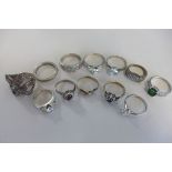 Twelve assorted silver rings, approx 1.2 troy oz