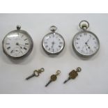 Two silver cased key wind pocket watches, both with silver dust covers, approx 5.9 troy oz