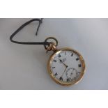 A gold plated top wind pocket watch, 5cm wide - running, some usage wear