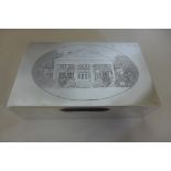 A good quality silver stately home, engraved, silver desk box 17cm wide, approx total weight 17.5