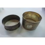 Two silver napkin rings, approx 1.2 troy oz