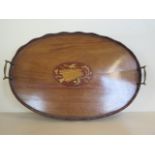 An Edwardian twin handled, inlaid tray, approx 56cm oval, in good condition