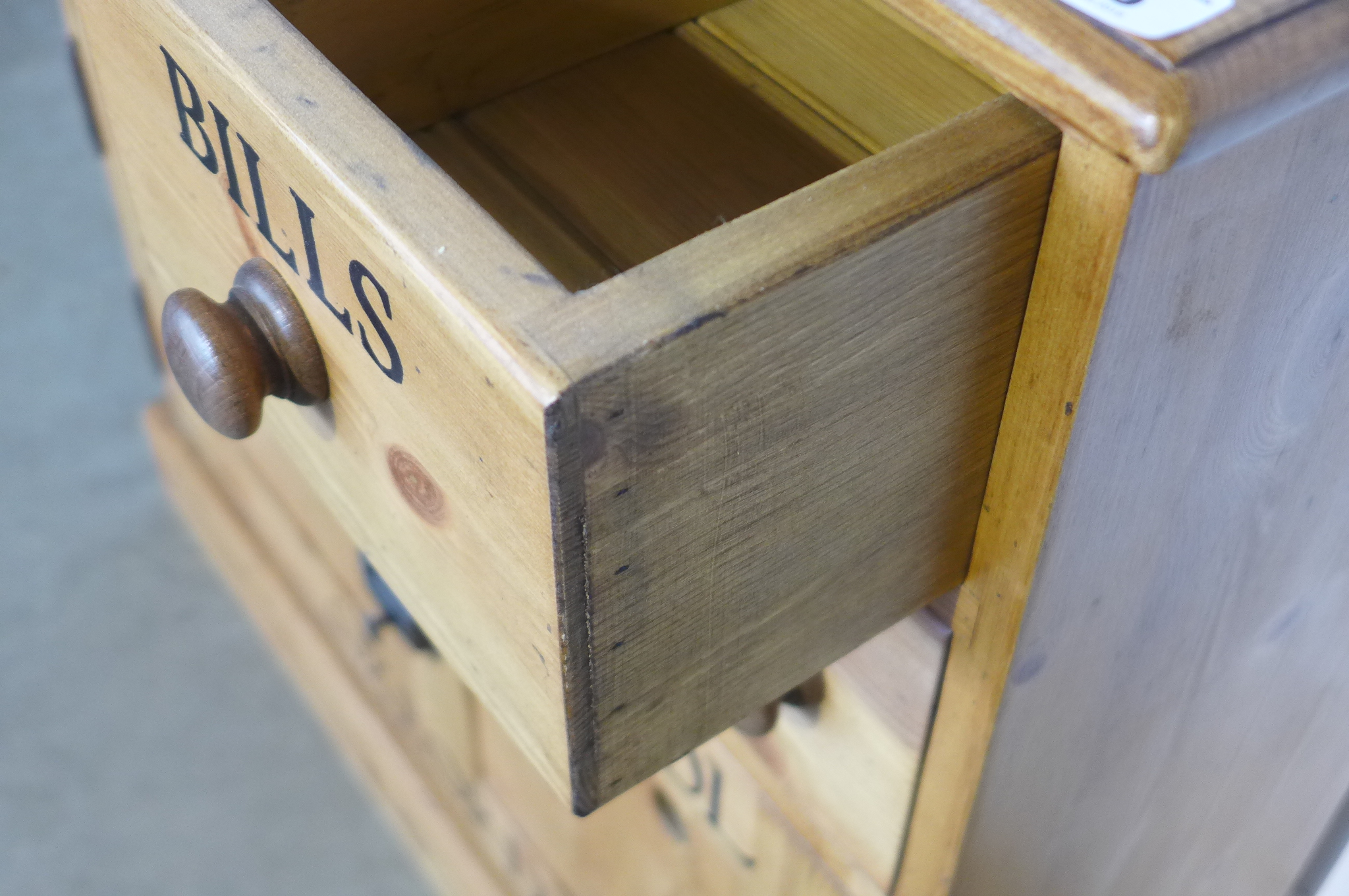 A pine storage chest with three drawers and two cupboard doors, 81cm tall x 77cm x 30cm - Image 3 of 3