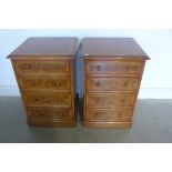 A pair of burr oak four drawer bedside chests, restored and reveneered by a local craftsman to a