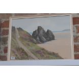 An early 20th century framed and glazed goache - Coastal Scene - signed R D Sherrin, listed artist -