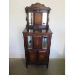 An Edwardian inlaid rosewood mirror back filing music cabinet, 148cm tall x 58cm x 38cm - in good