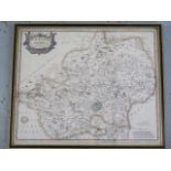 A Robert Morden coloured map of Hertfordshire , 40cm x 48cm - generally good