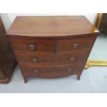 A 19th century mahogany four drawer bow fronted chest on splayed bracket feet, 89cm H x 90cm x 51cm