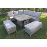 A Bramblecrest Oakridge reclining modular sofa with square casual dining table with ceramic top