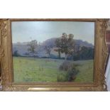 An oil on canvas - Near Cullompton, Devon - with plaque, Evelyn Cheston 1875-1929, unsigned, frame