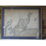 A J Cary map - the north part of Scotland, in a gilt frame, 53x64cm - some staining but generally