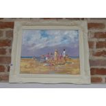 Oil by J Rohda - On the beach, Norfolk - 55cm x 64cm