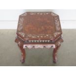 A Chinese bone inlaid jardiniere side table of octagonal form, 43cm tall x 49cm wide, slight joint