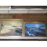 Two Cornish beach scenes by MW Hedges Night Surf, Nanjizal and Winter Afternoon Polurrian Cove -