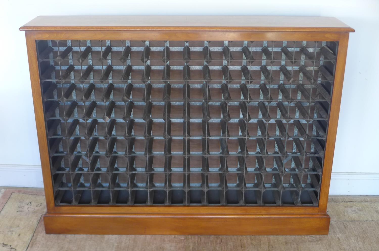 A walnut, 126 bottle capacity wine rack, approx 148cm W, 110cm H, 28cm D - made by a local craftsman