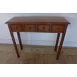 A four drawer burr oak hall table, approx 89cm W, 77cm H, 30.5cm D - made by a local craftsman to