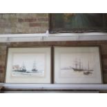 A pair of Peter Knox nautical water colours, Estuary moorings and Vessels at the pier head - 63x77cm
