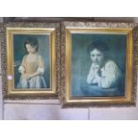 Two gilt framed oiliograph type prints, one entitled Girl at the Window, Rembrandt - 59x54cm