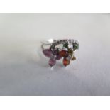 A multi gem and diamond, 18ct white gold ring, size K, approx 4 grams, generally good