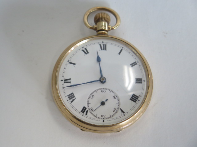 A 9ct yellow gold pocket watch, 50mm wide, total weight approx 78.5 grams - runs with back open