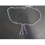 A silver multi colour stone set necklace with chandelier style drop centre, 54cm long, approx 45