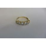 A hand made, yellow gold, five stone diamond ring, diamonds - 4mm round brilliant cut, clarity VS-